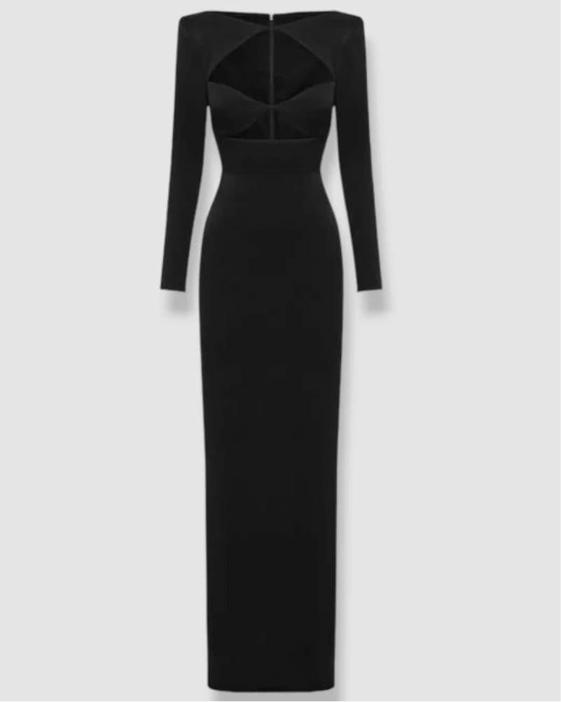 Alex Perry Black Satin Front Cut Gown - Image 3