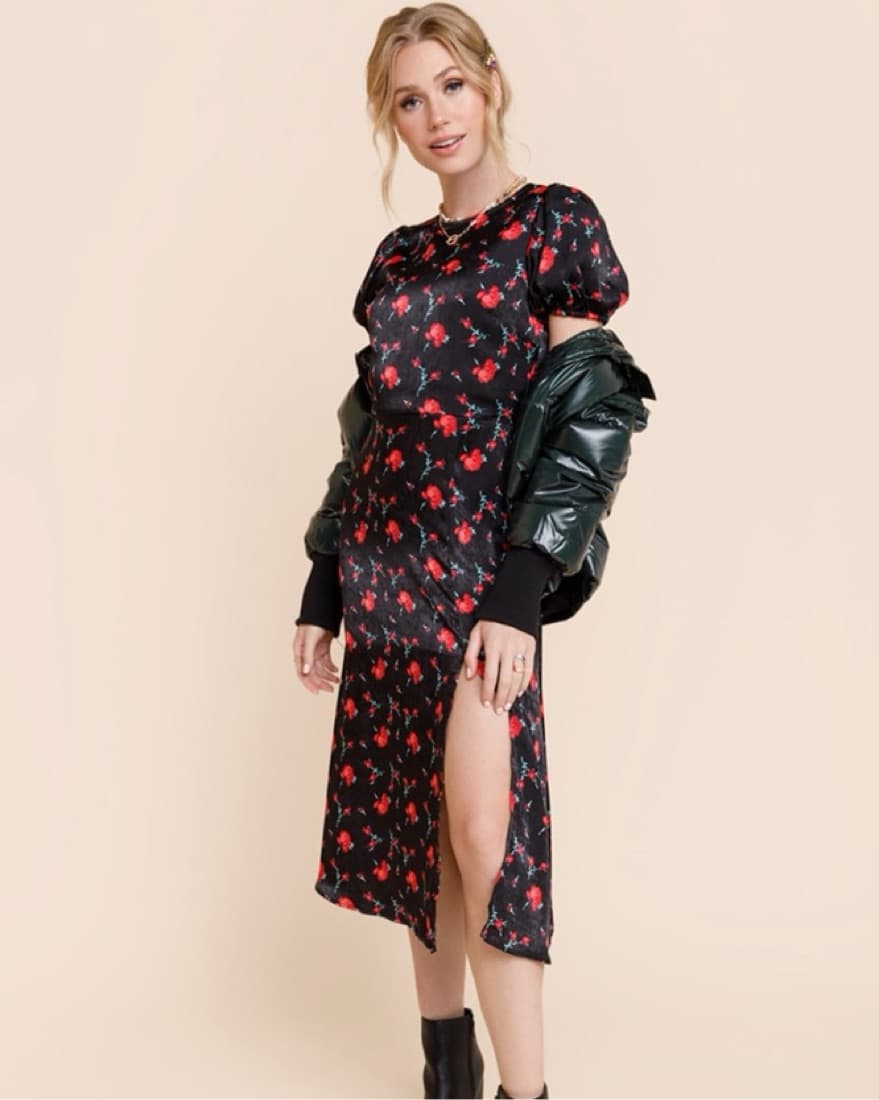 Zoey floral Rose Crew Neck Dress - Image 1