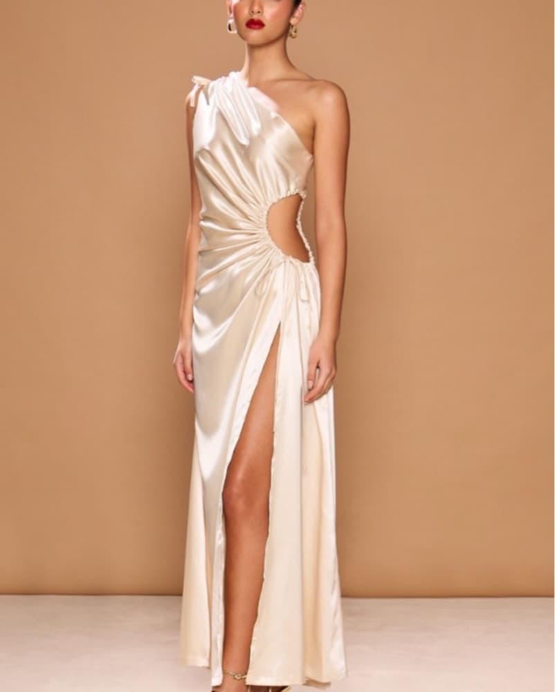 Sonya Moda Cream Satin beach Maxi Dress XS - Image 1