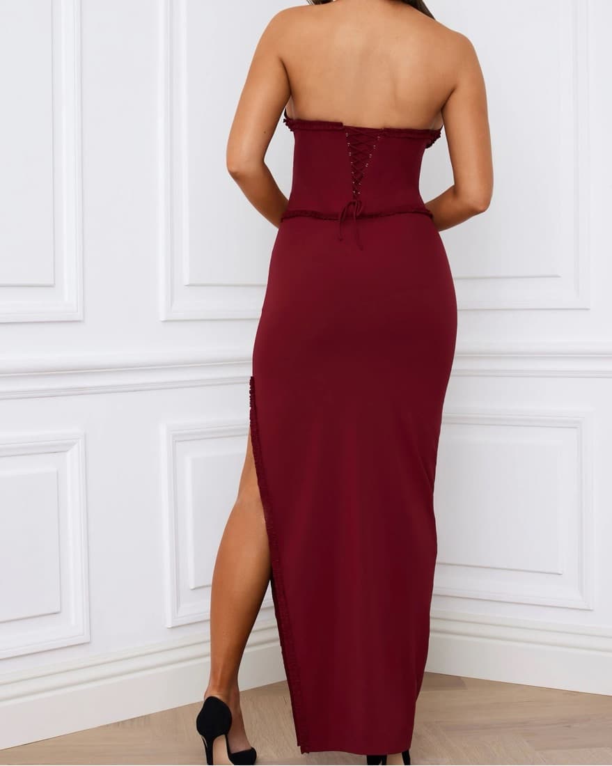 Halterneck Lace-Up Corset Maxi Dress in  - Image 2