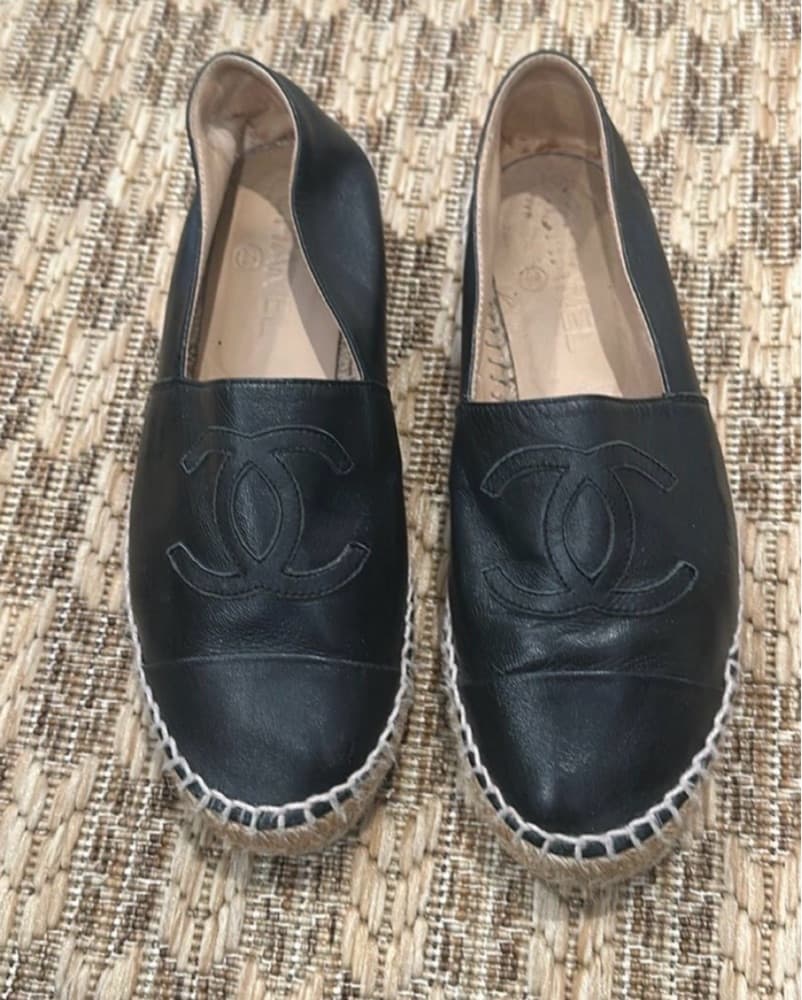 Chanel black leather espadrilles - Image 1