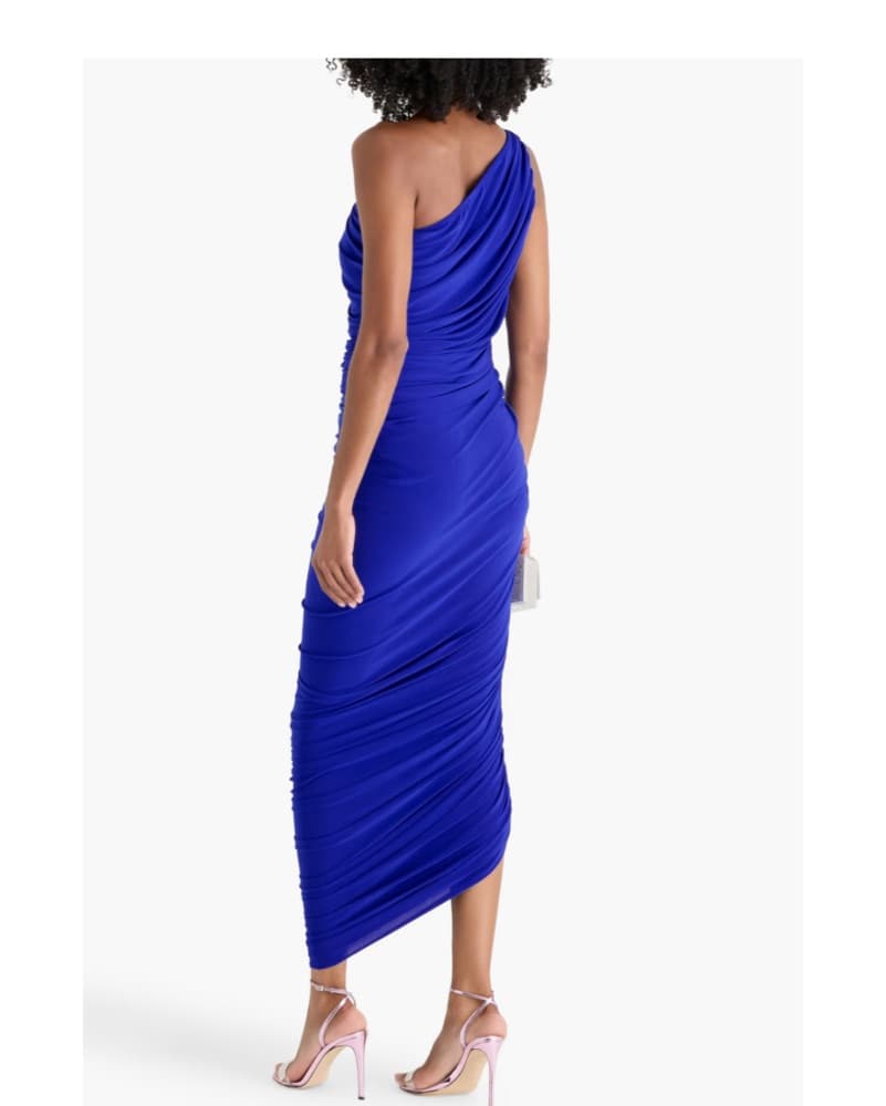 Vibrant Blue One Shoulder Ruched Dress - Image 3