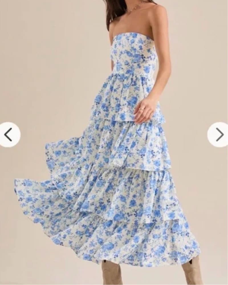 Gorgeous Blue Floral Tiered Maxi Dress - Image 2