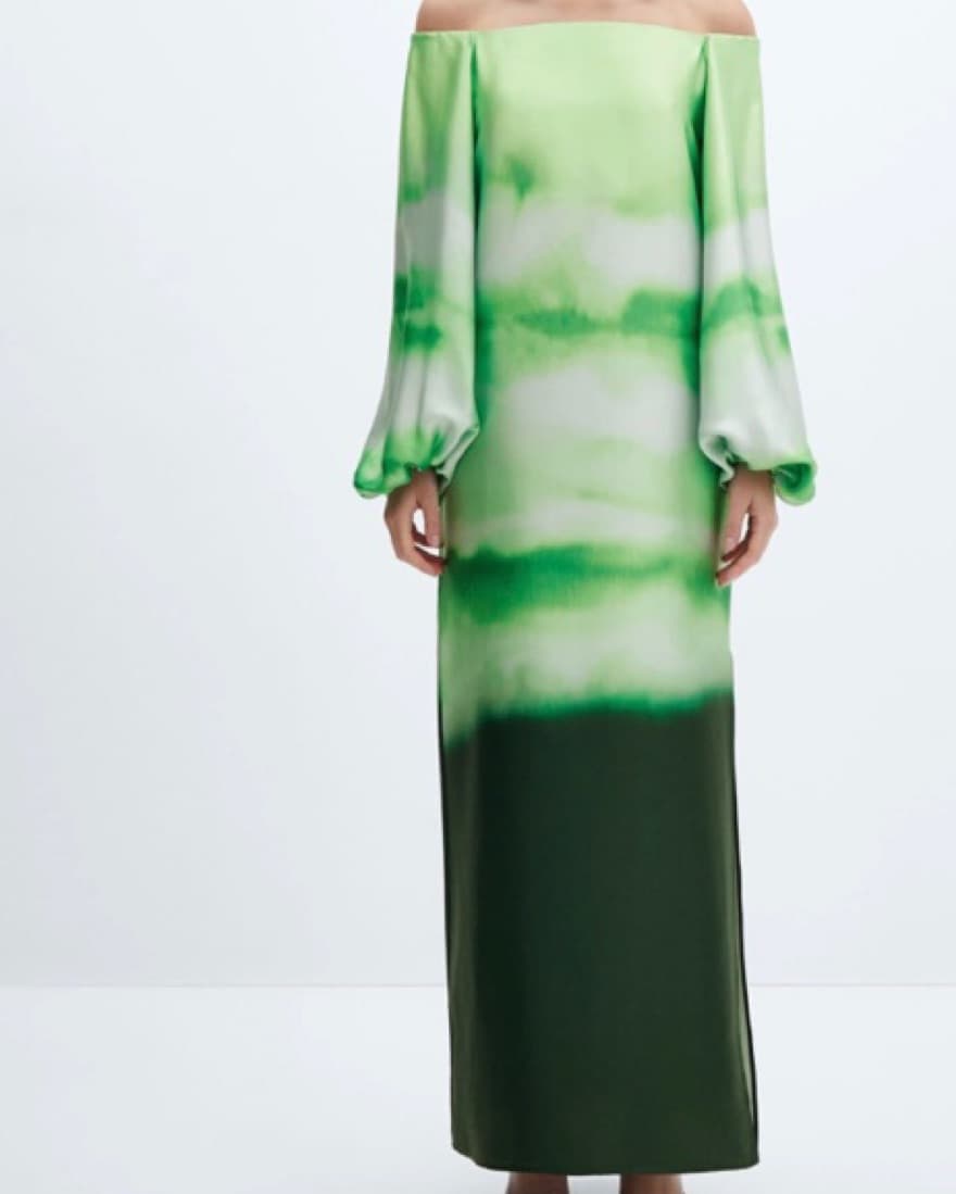 MANGO Green Off The Shoulder Dress - Image 1