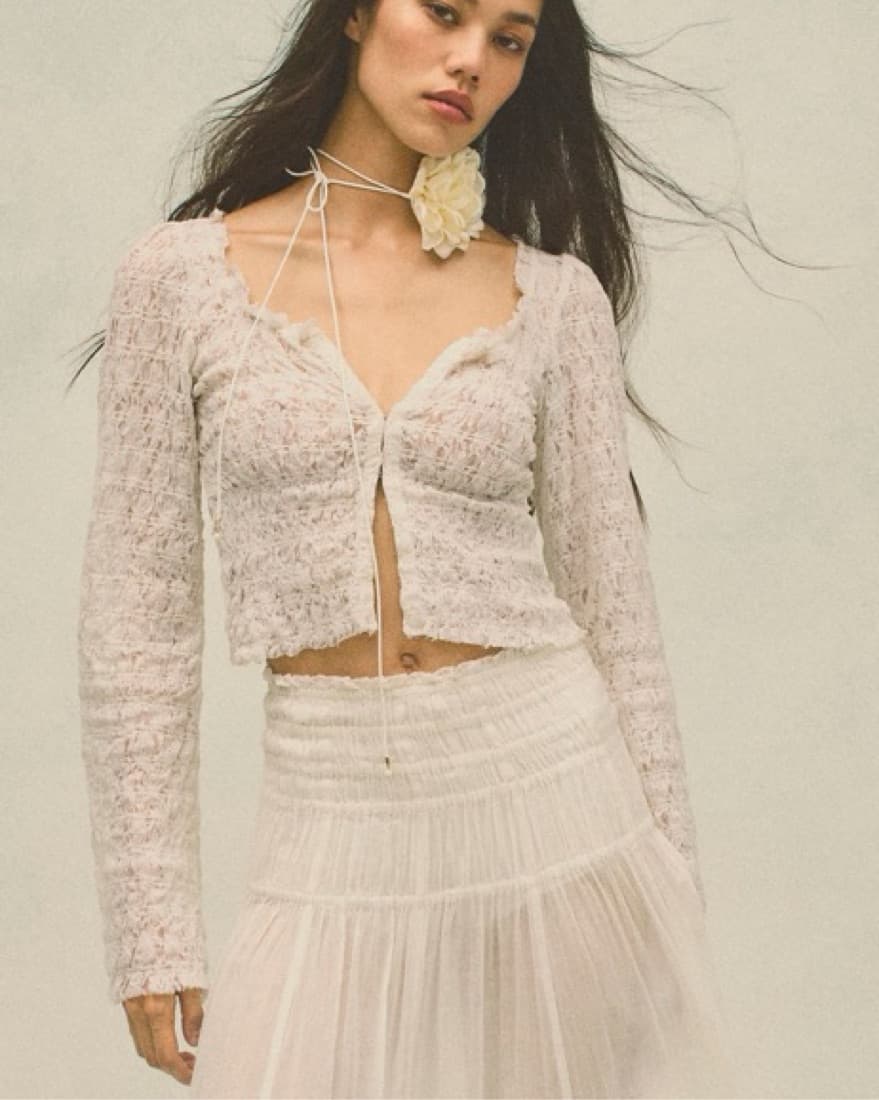 Free People Lace Long Sleeve Crop Top - Image 4