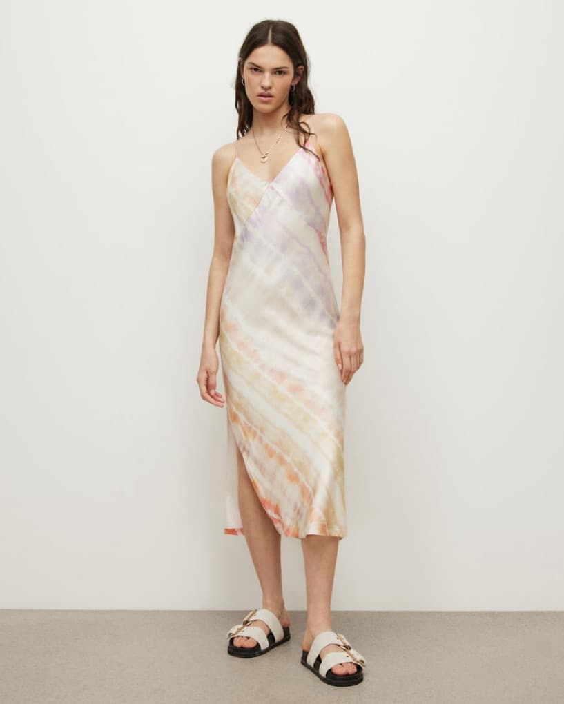 All Saints Silk Tie-Dye Midi Dress - Image 1