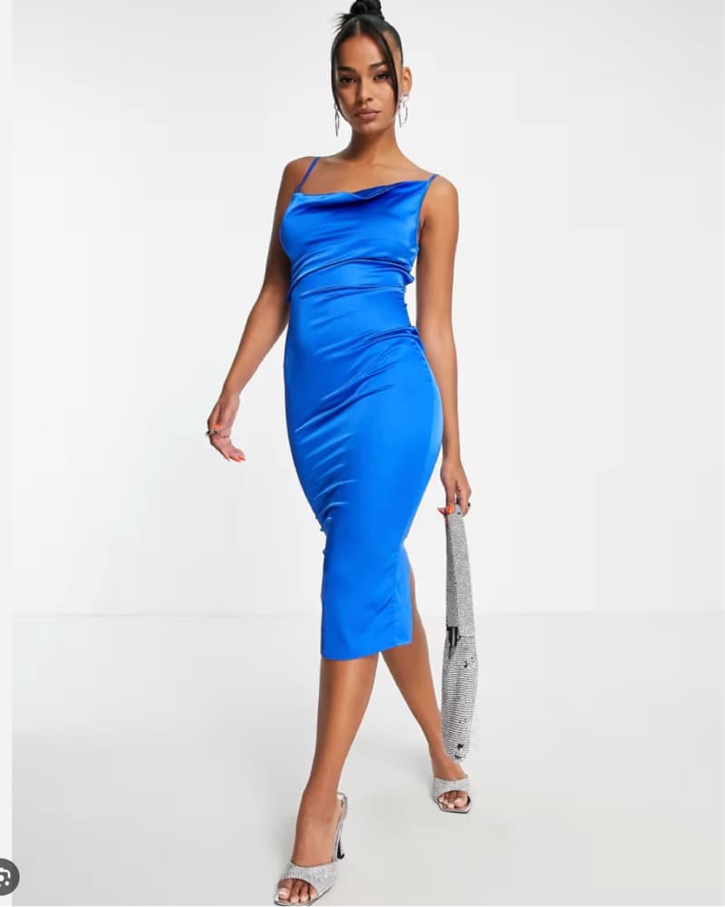 NaaNaa satinSlip Midi Dress W Cowl Front - Image 1