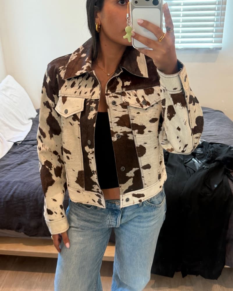 Mango Cow Print Leather Jacket - Image 2