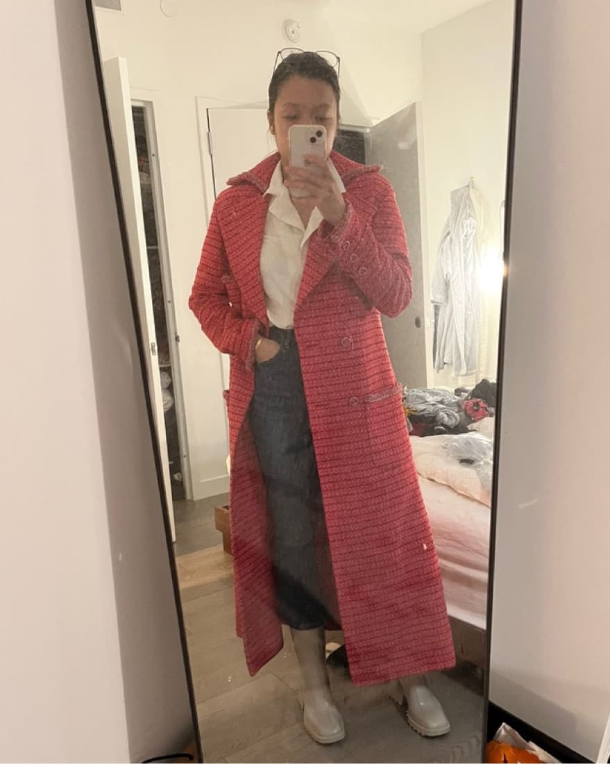 Long Pink Chanel Tweed Coat - Image 3