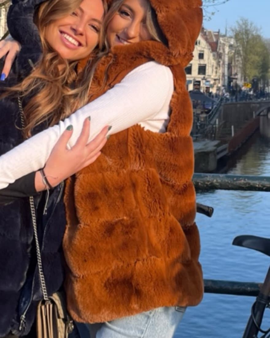 Orange/Brown Faux Fur Hooded Vest - Image 2