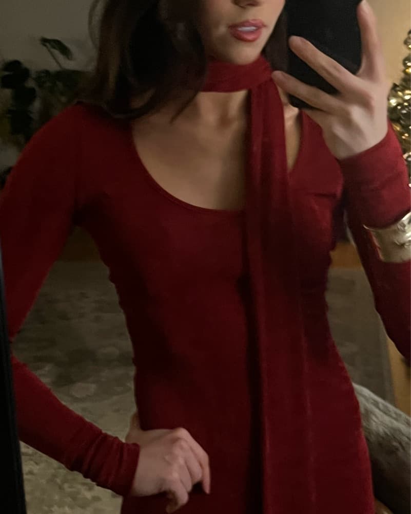 Ser.Oy.A Red Bodycon Maxi Dress W Scarf - Image 3