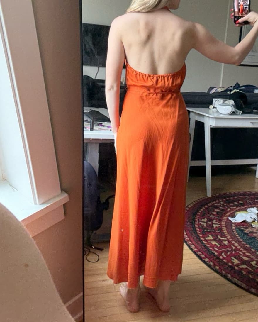Orange Linen Halter Maxi Dress - Image 3