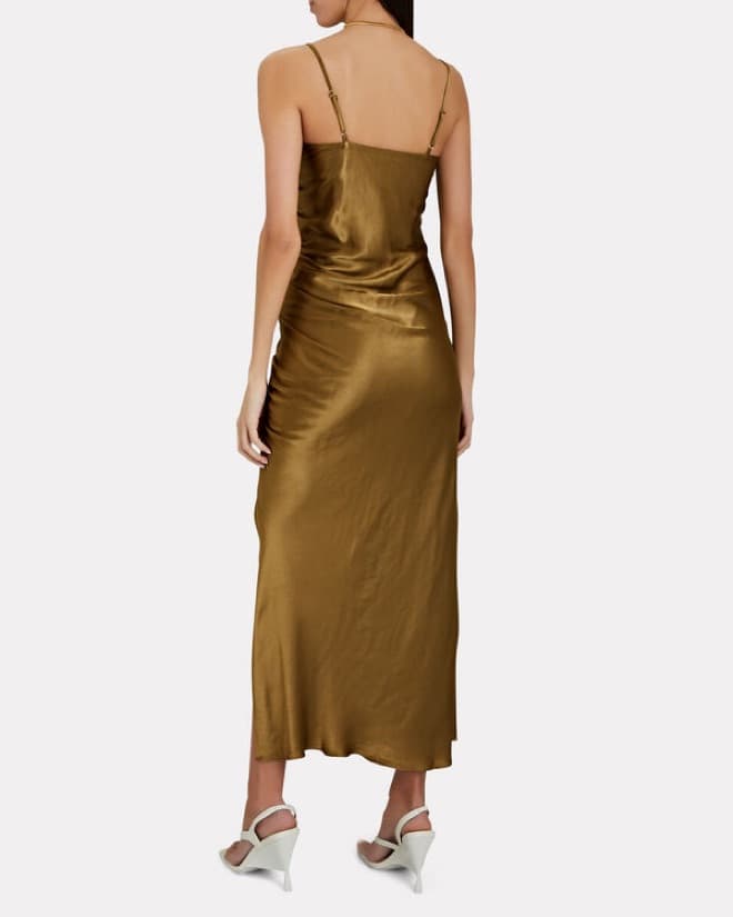 Shona Joy Olive Green Satin Midi Dress - Image 4