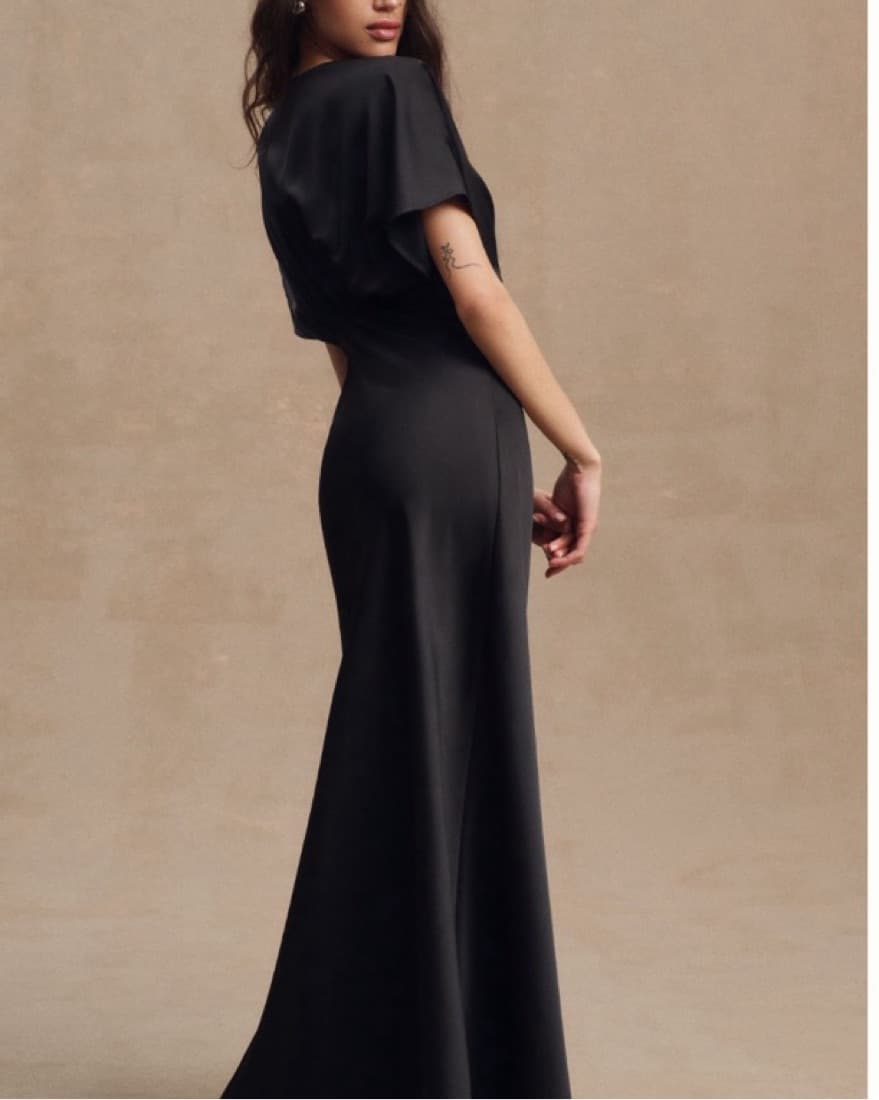 Deep V Flutter Sleeve Satin Gown - Image 2