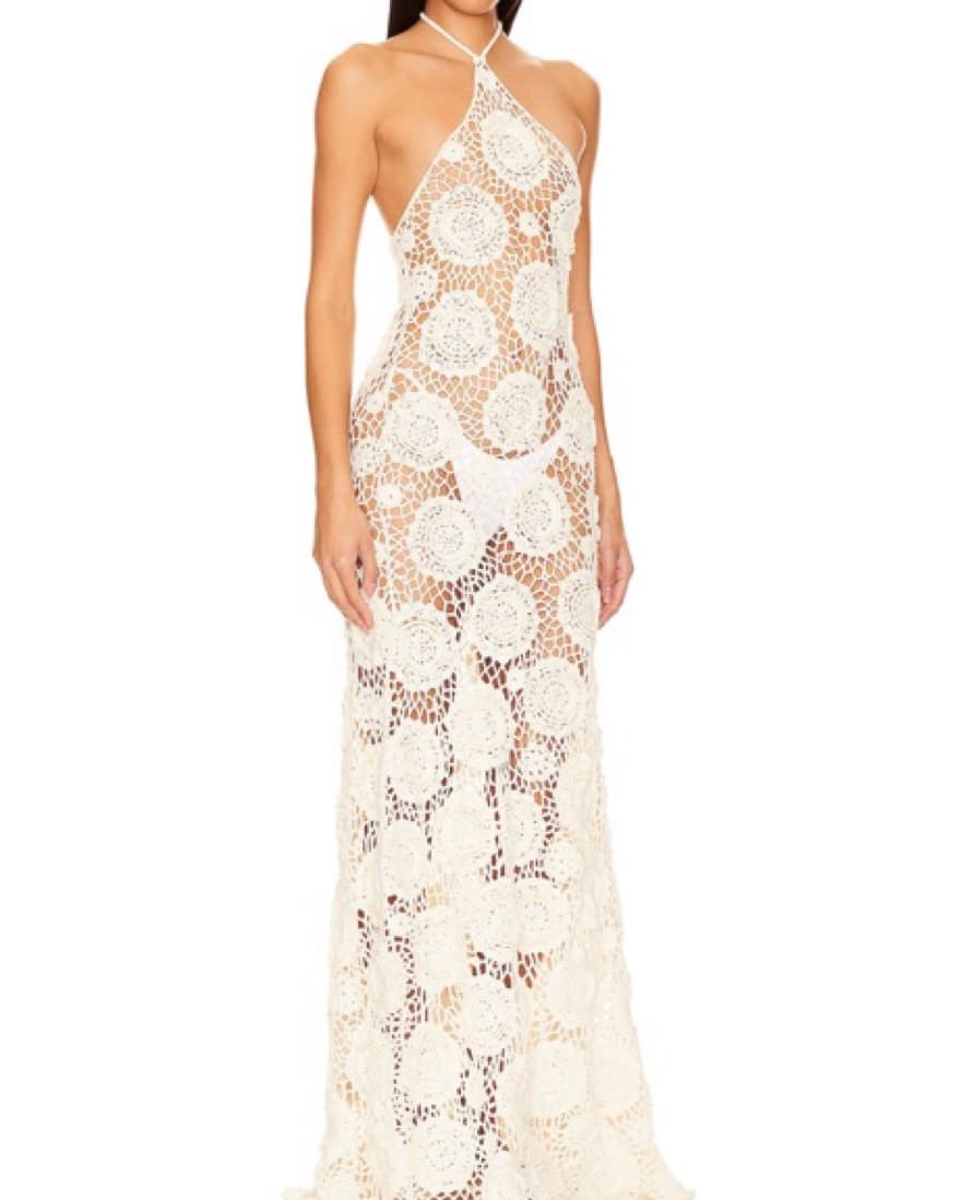 White Crochet Maxi Dress - Image 2