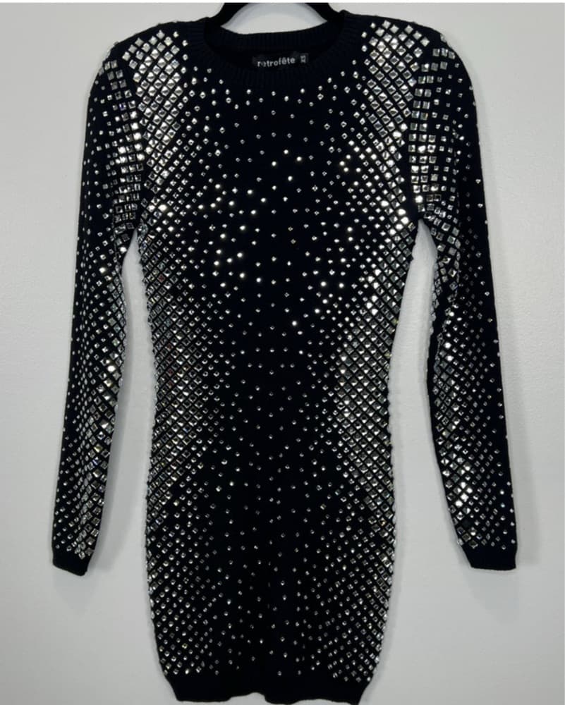 Retrofete Crystal Black Velma Dress XS - Image 4