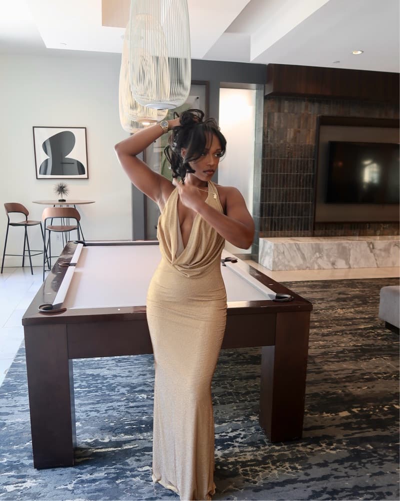 Gold Cowl-neck Backless Dress - Image 4