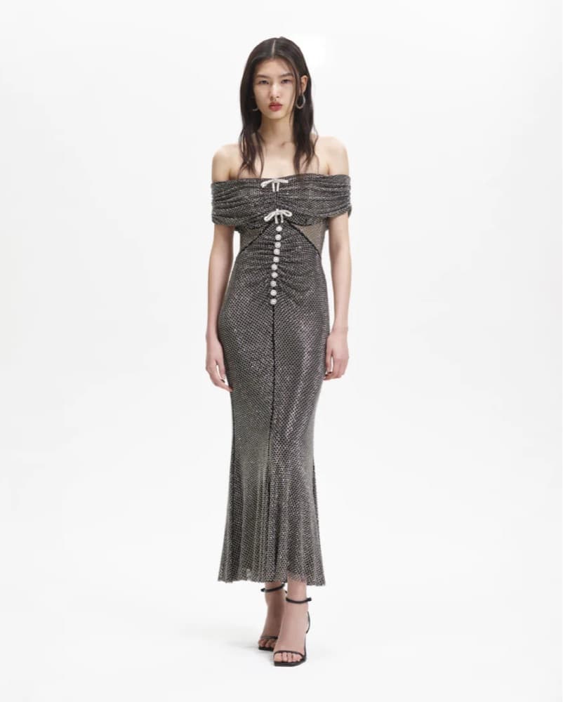 Self Portrait Black Diamante Midi Dress - Image 3