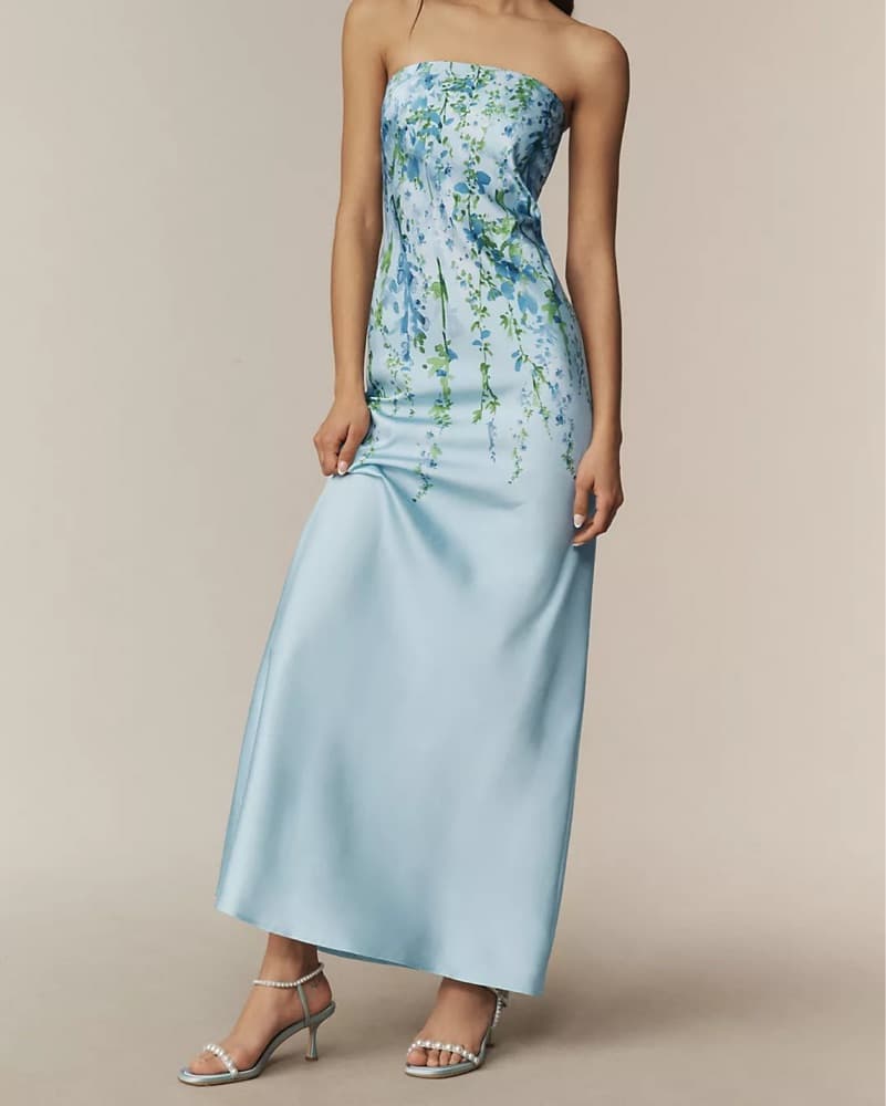 BHLDN Mia Strapless Satin Column Maxi Dr - Image 1