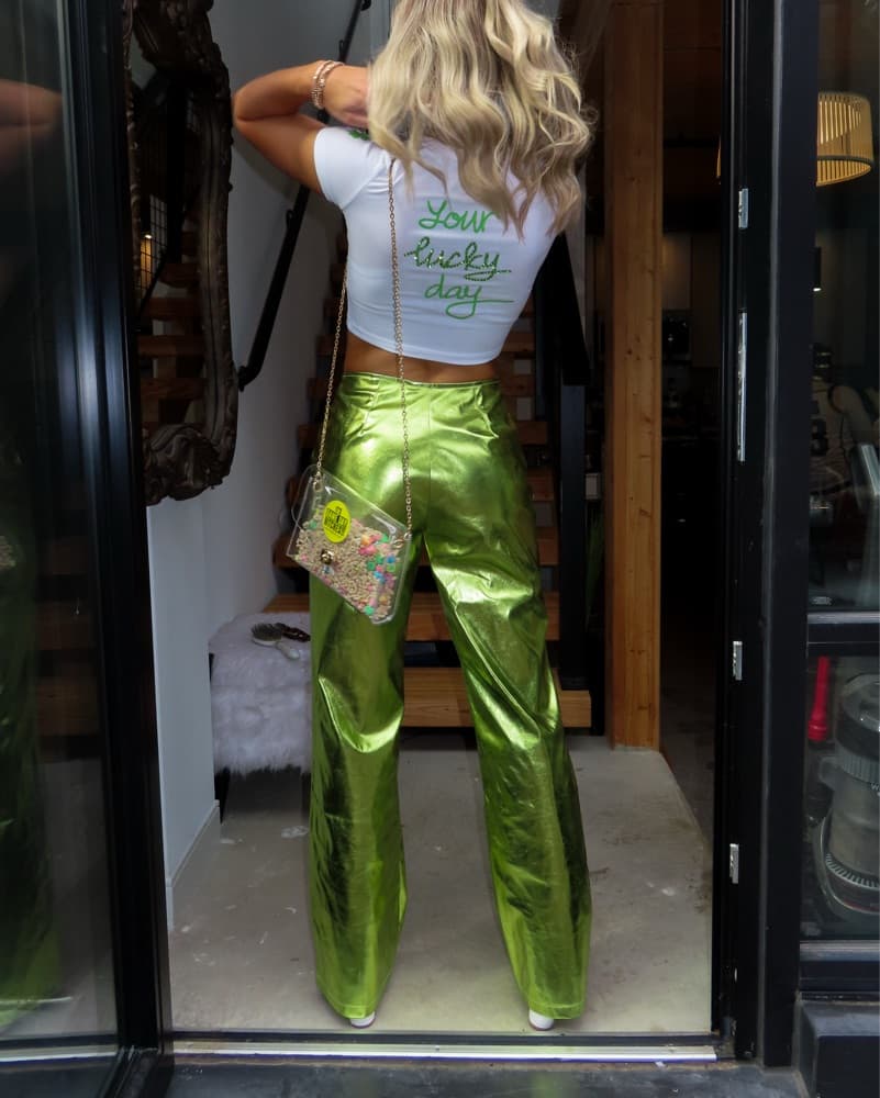 Metallic Green Faux Leather Pants - Image 2