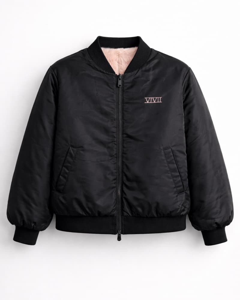 Pink Fur Reversible Bomber Jacket - Image 3