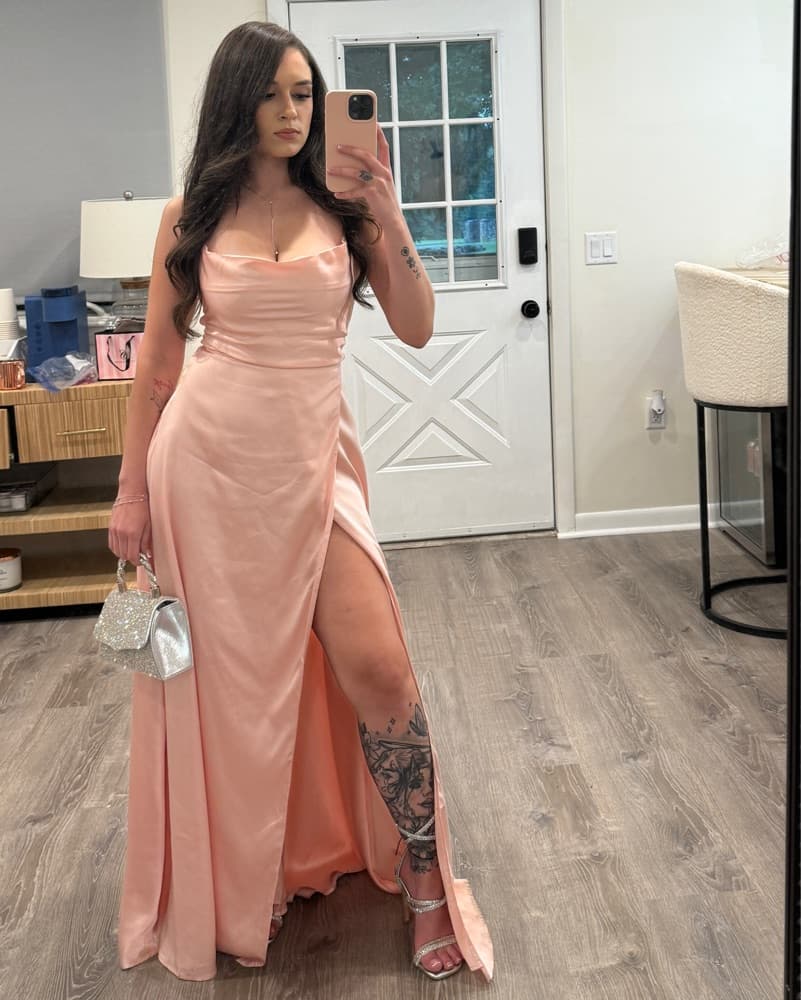 Elegant Satin Slip Dress with Thigh-High Slit - Image 1