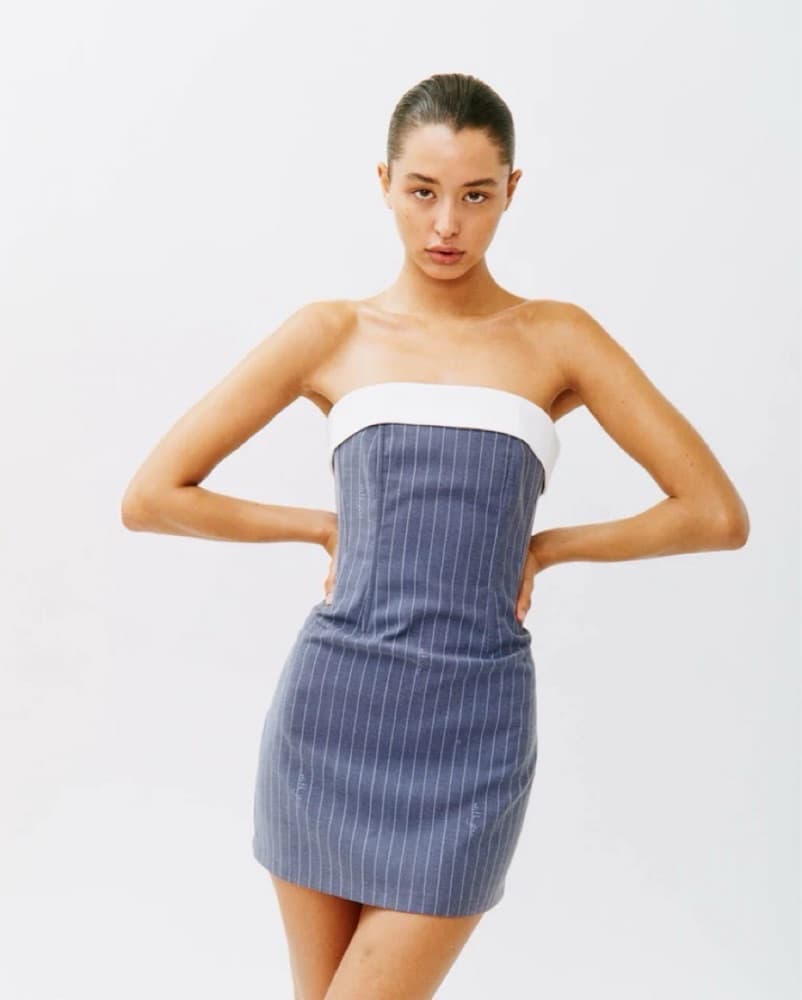With Jean Pinstripe Mini Dress - Image 3