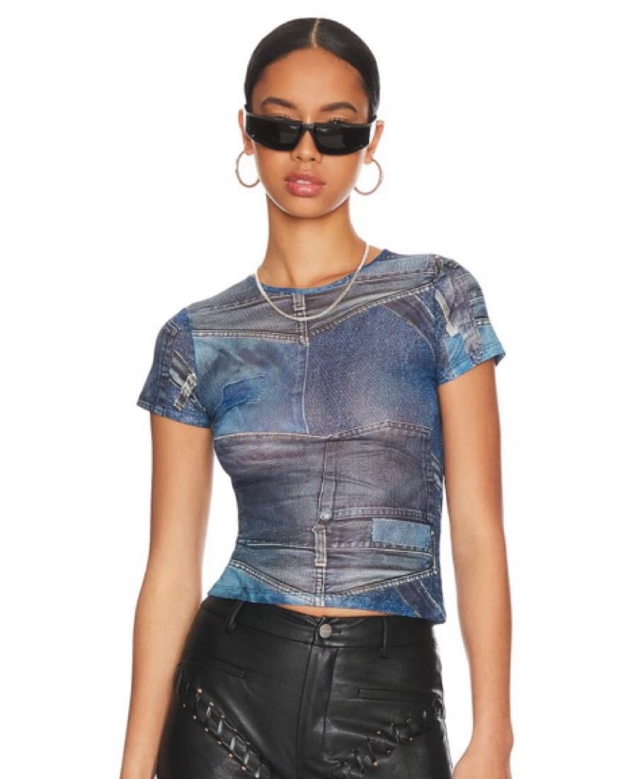 Miaou Mini Tee In Denim Print - Image 2