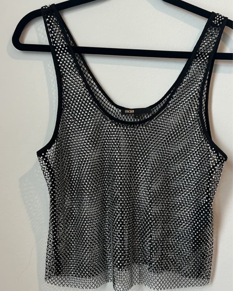 Maje crystal-embellished mesh cami top - Image 2