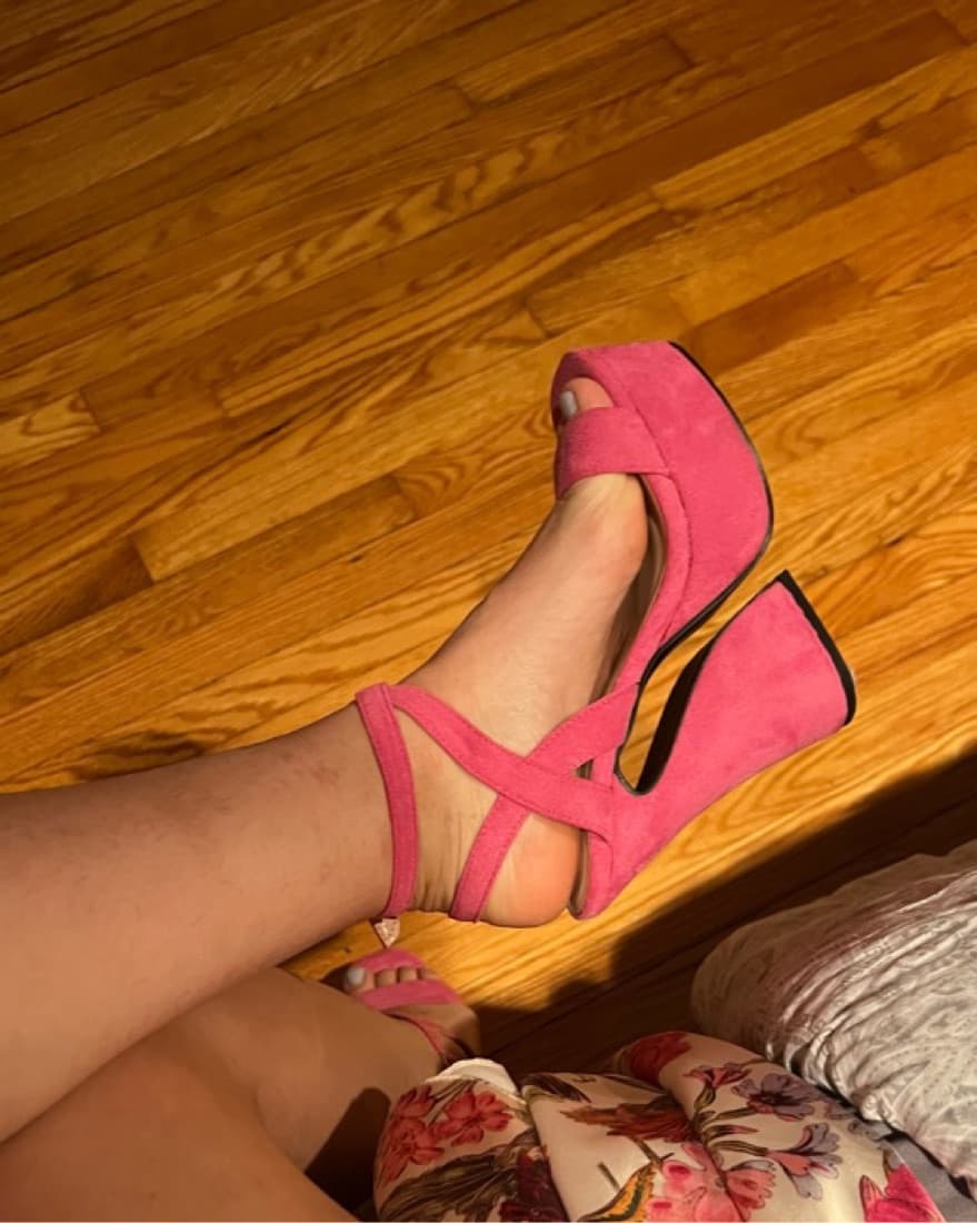 hot pink suede funky platform heels  - Image 2