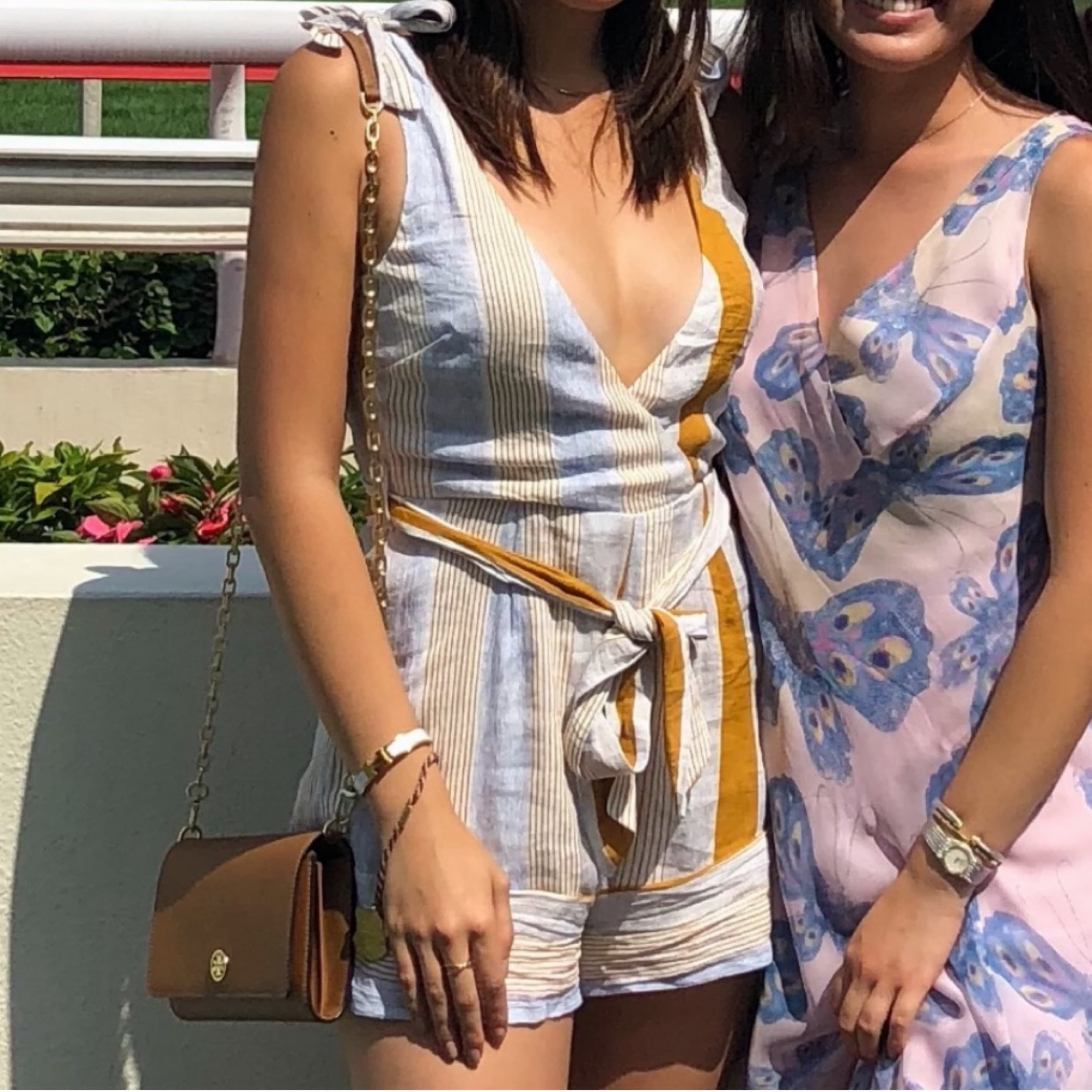 Blue/Yellow Striped Linen Romper - Image 1