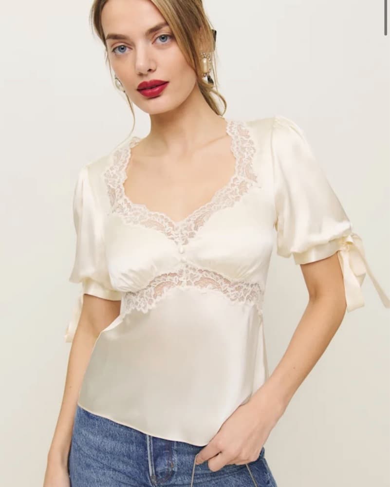 Reformation Cream Lace Blouse - Image 1