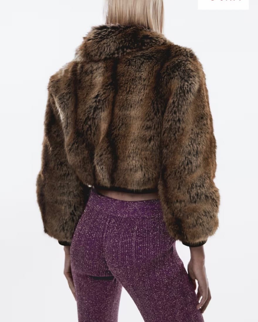 Mango Cropped Fur Bomber Jacket - Image 3
