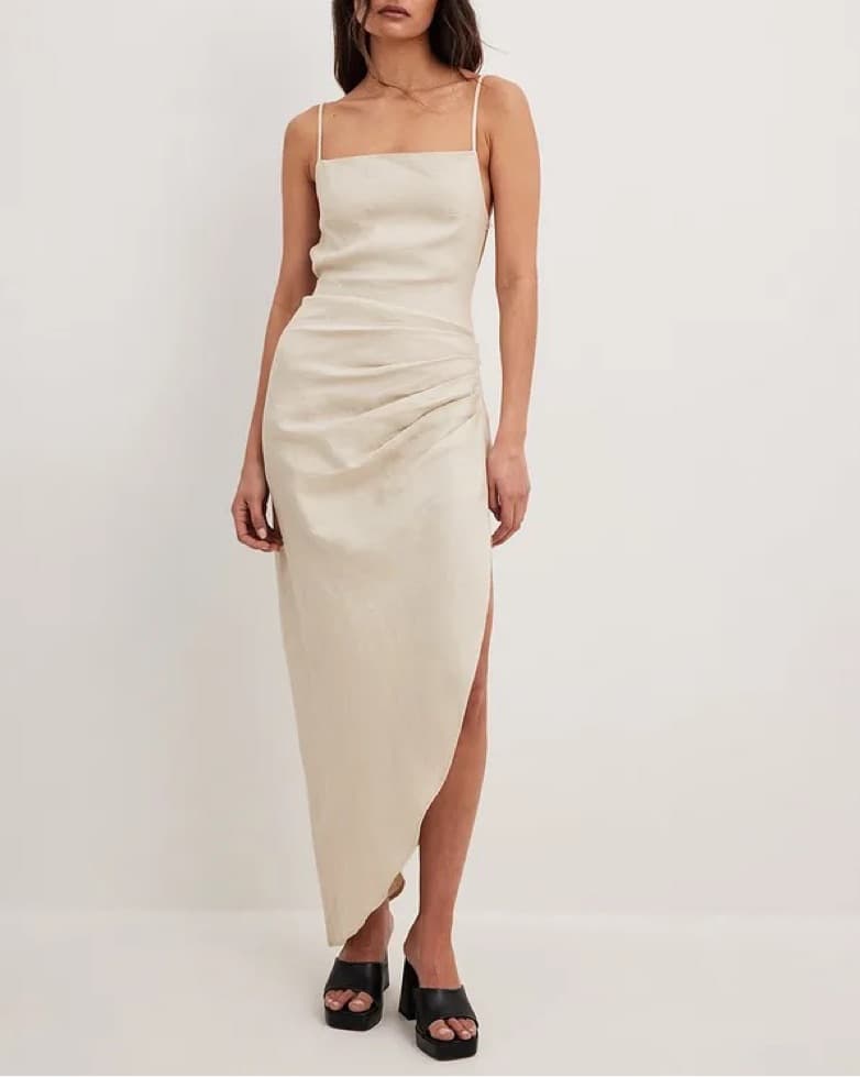 NAKD Linen Draped Midi Dress - Image 1