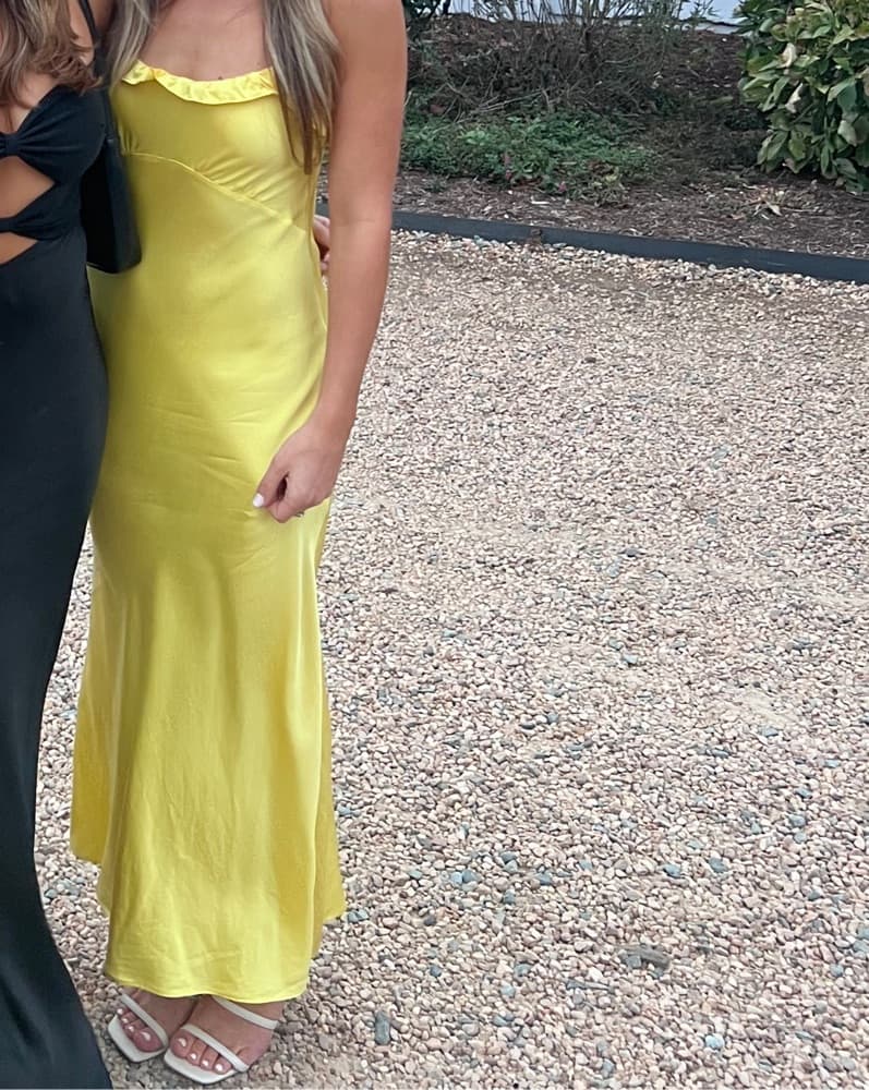 Yellow Satin Reformation Dress - Image 3