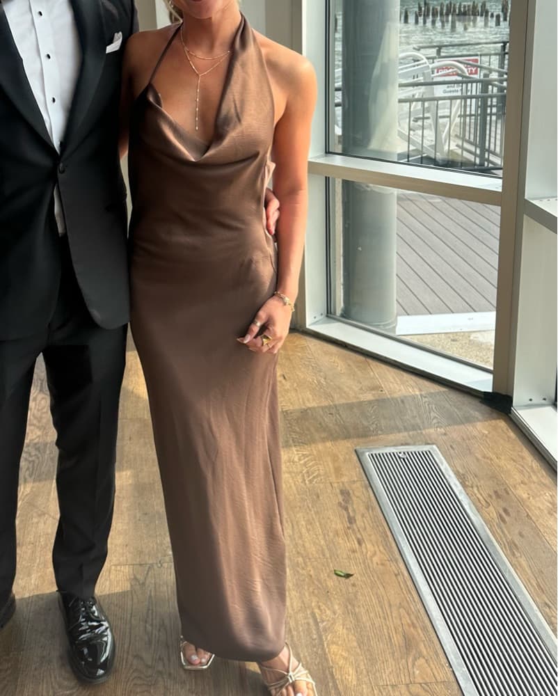 Brown Asymmetrical silk Maxi Dress! - Image 3