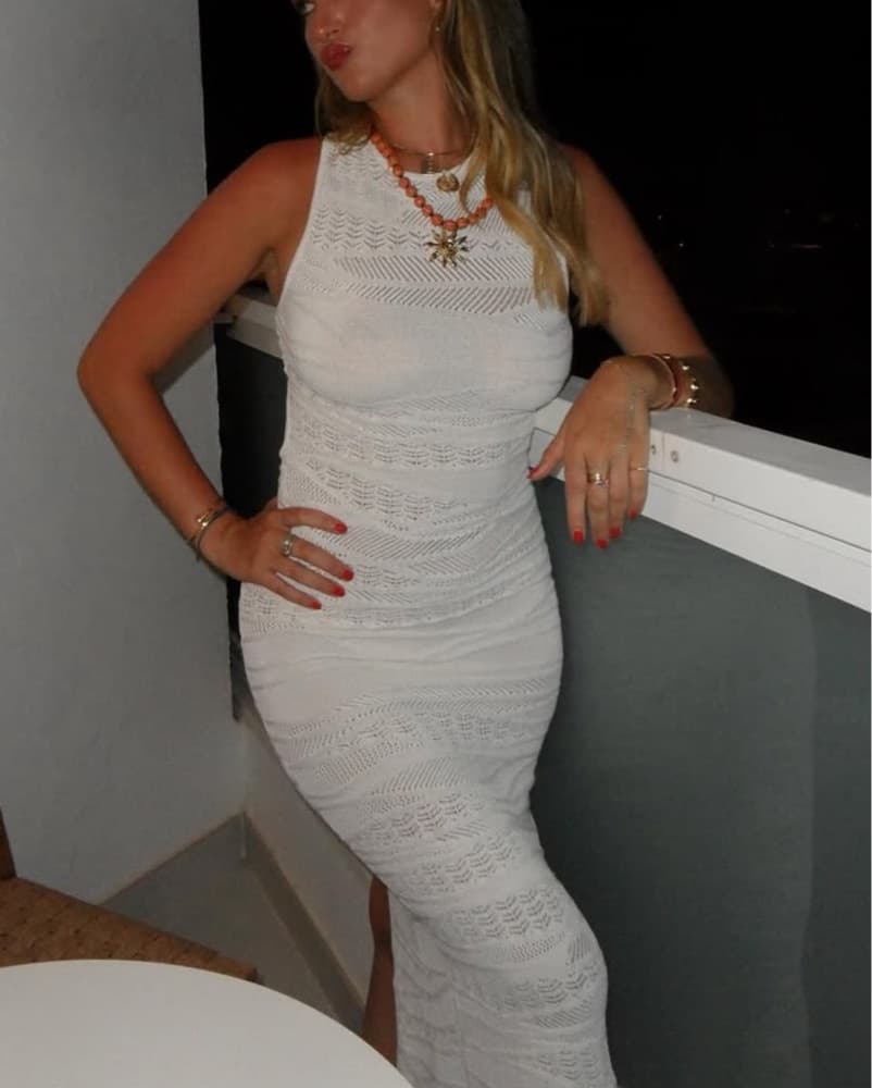 Stunning White Maxi Dress with Intricate Details - Image 1