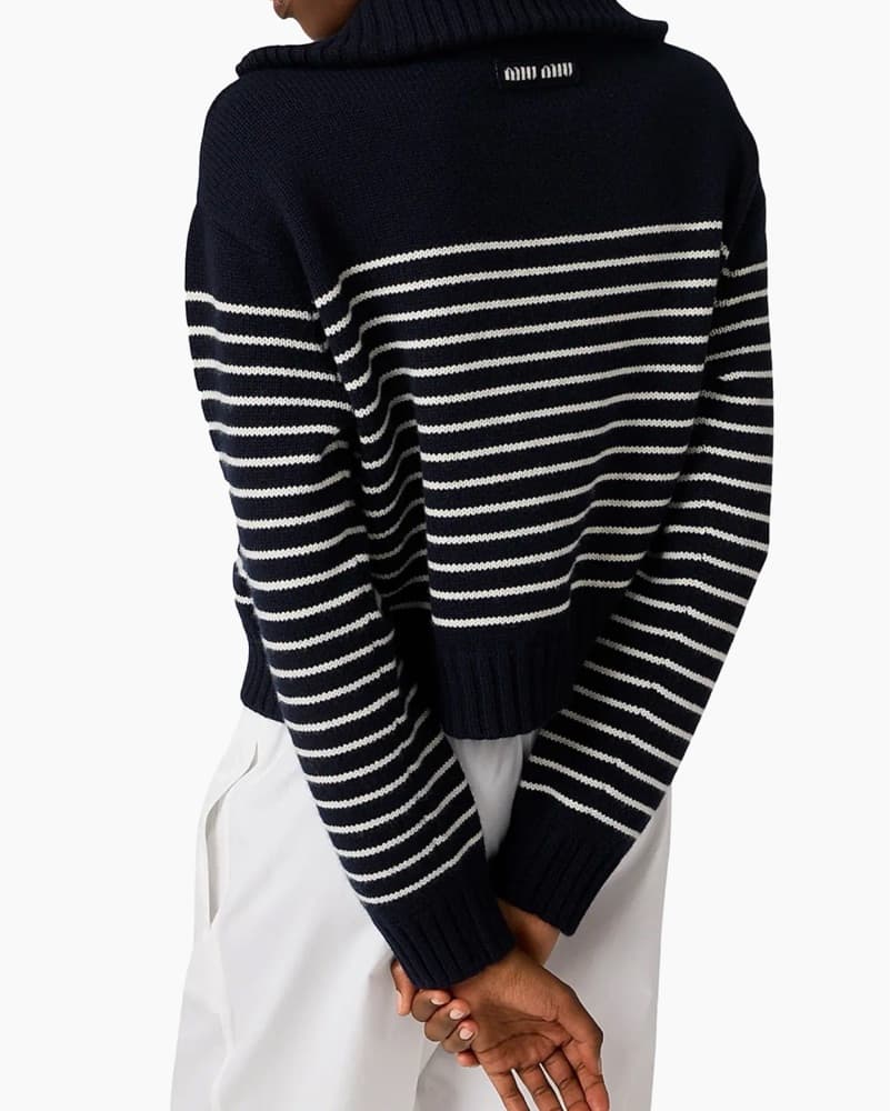Miu Miu Stripped Cashmere Quarter Zip - Image 2