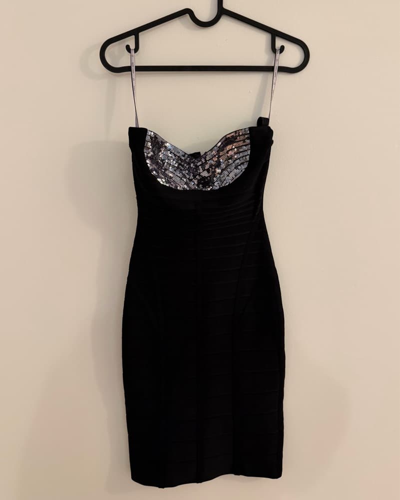 Black Sequined Herve Leger Bandage Dress - Image 2