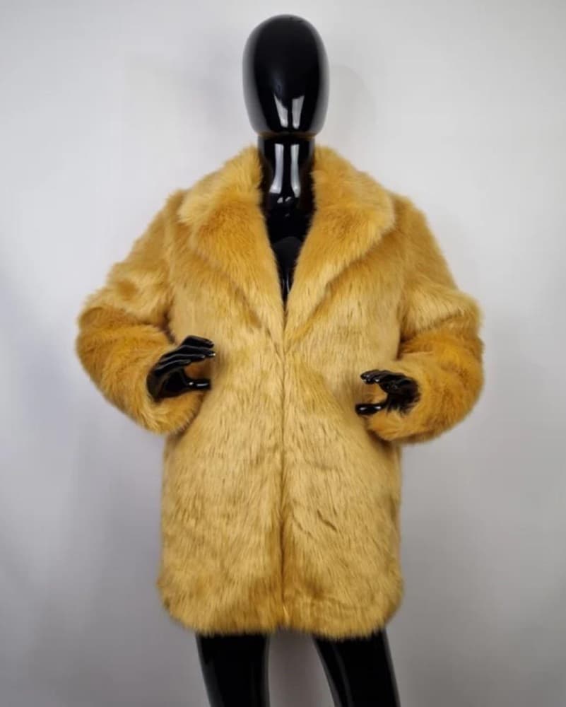 UTERQUE Yellow Faux Fur Coat - Image 1