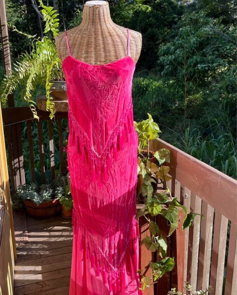 Vintage hot pink fringe tassel dress - Image 4