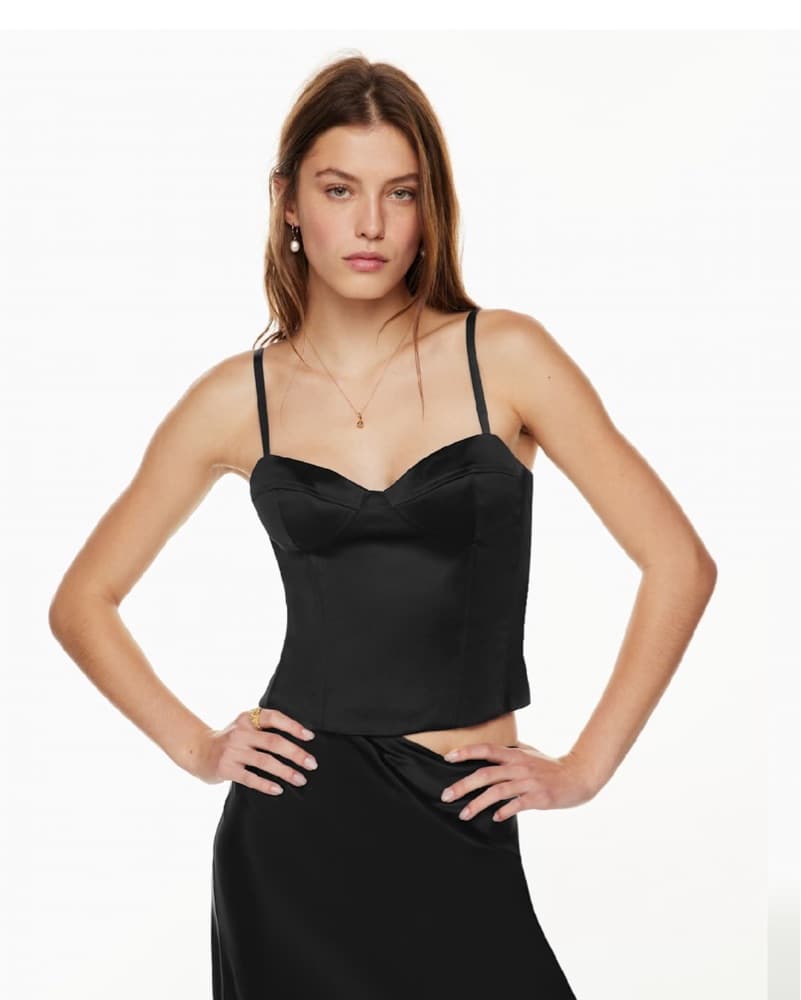 Black Satin Boustier Top - Image 1