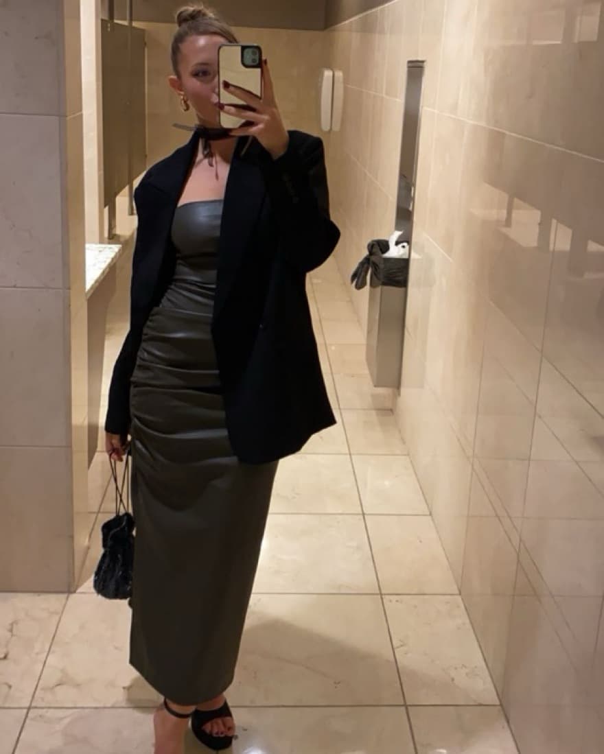 Dark Green Faux Leather Dress  - Image 2
