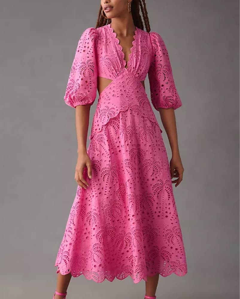 Richelieu Pink Eyelet Midi Dress - Image 3
