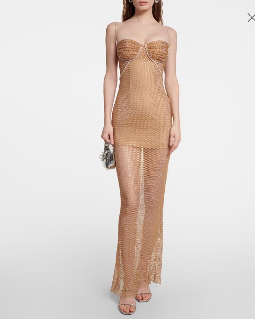 Self Portrait Tan Mesh Rhinestone Dress  - Image 1