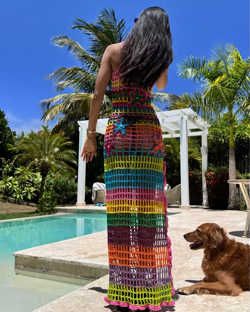 Vibrant Crocheted Maxi Dress - Image 5