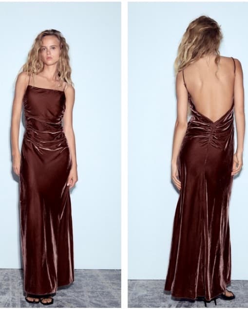 Strappy Velvet Draped Midi Brown Dress - Image 1