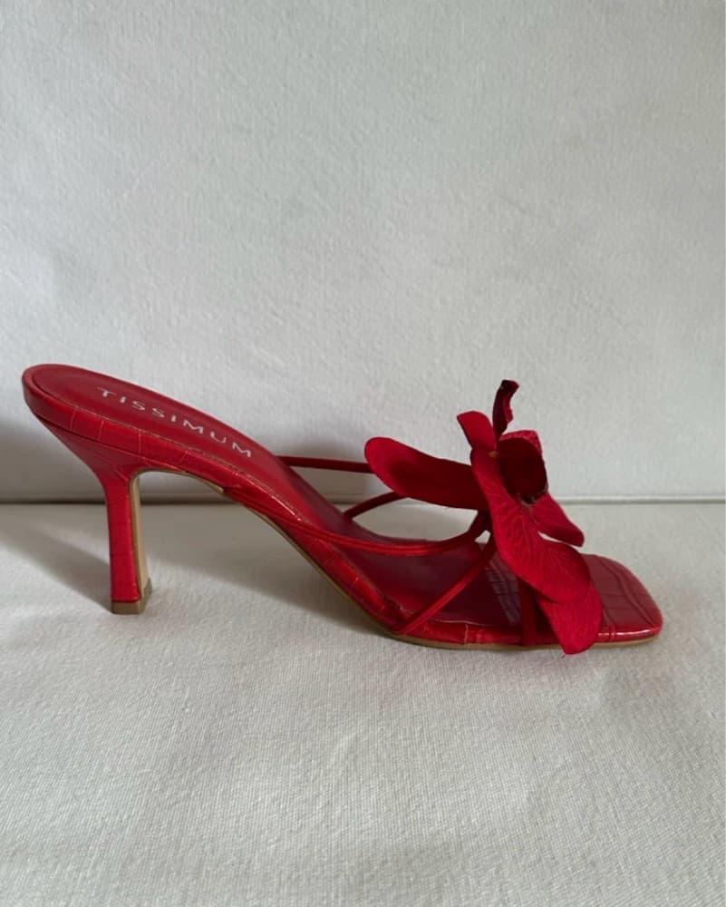 Red Flower Heeled Sandals - Image 2