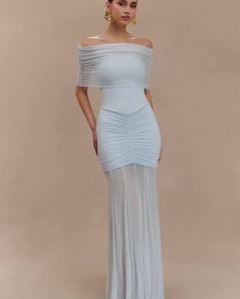 Caspian Slinky Dress in Light Blue  - Image 1