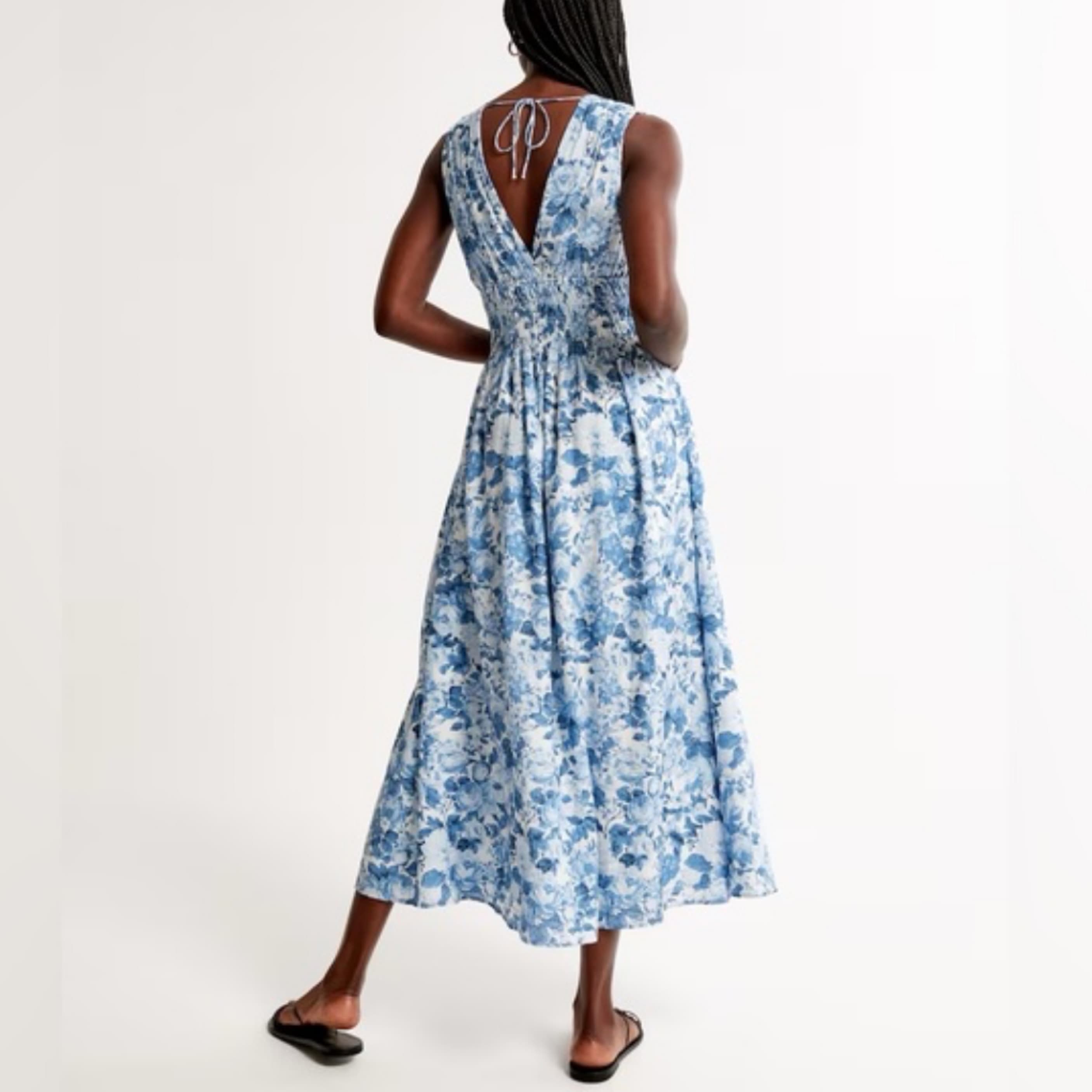 Blue and White Floral Maxi Dress - Image 3